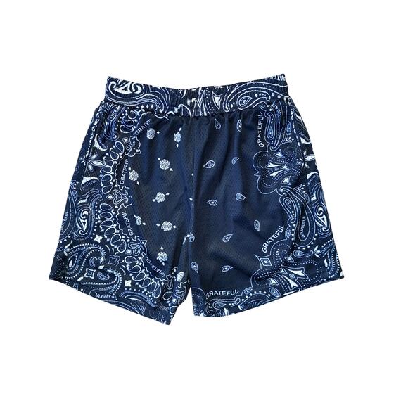 Grateful Apparel Mesh Shorts Men’s M Blue White Paisley bandana style - Picture 1 of 4